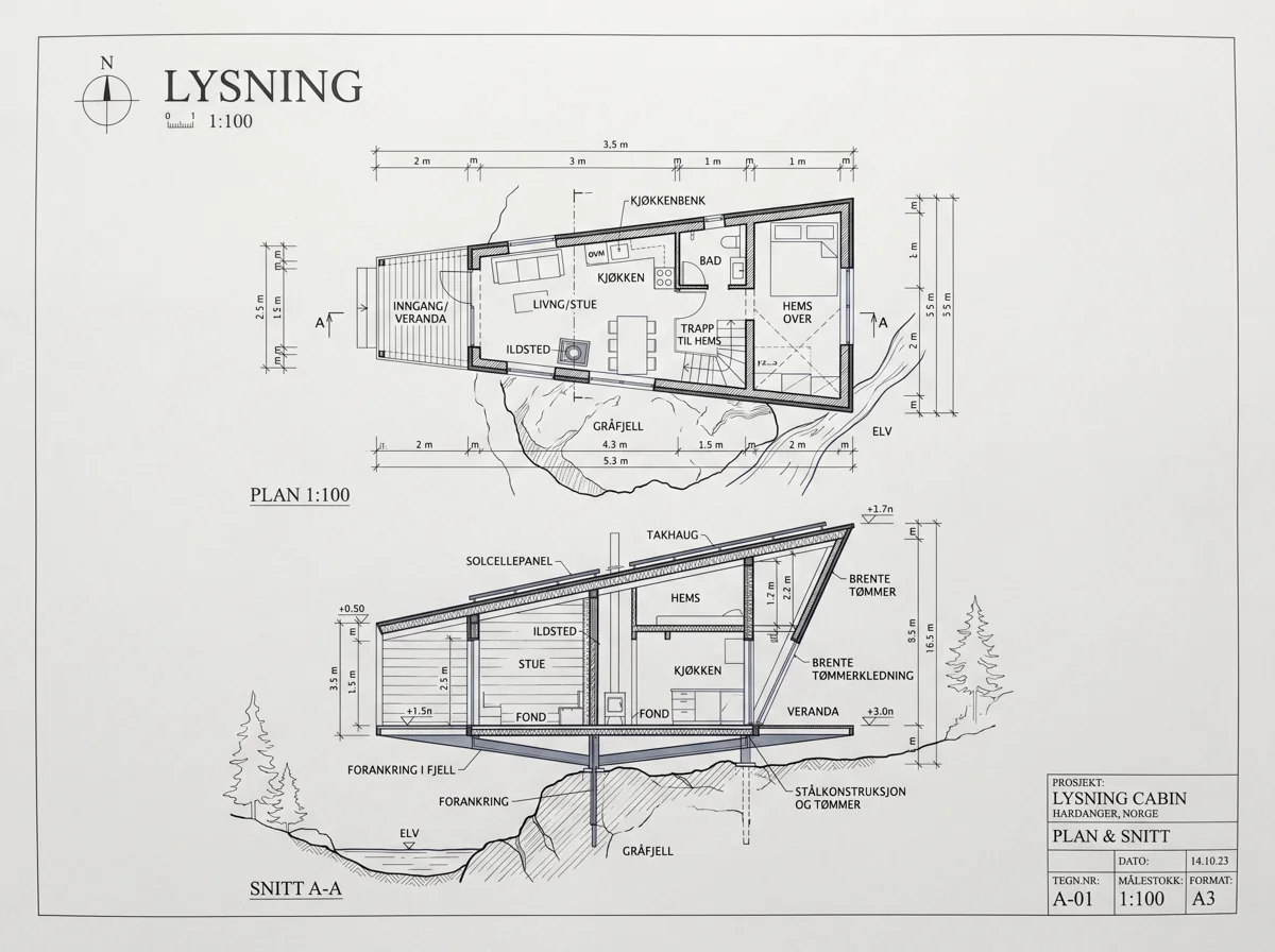 Lysning — plan og snitt