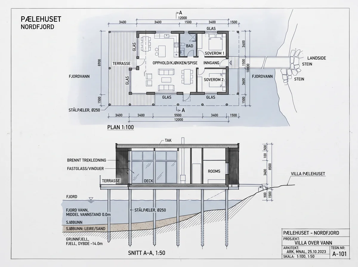 Pælehuset — plan og snitt